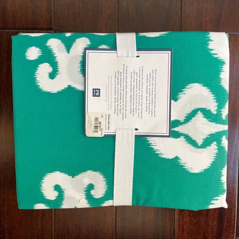 Pottery Barn Ikat Medallion Duvet Cover‎ Twin Green Modern Teen Dorm Kids New